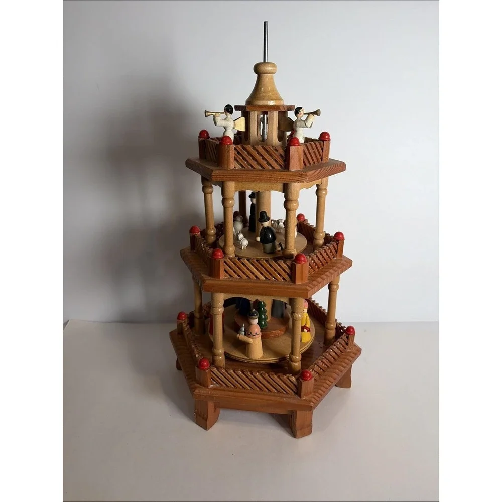 VTG Pyramid Nativity Carousel Parts Make Ornaments Wood Christmas Craft READ
